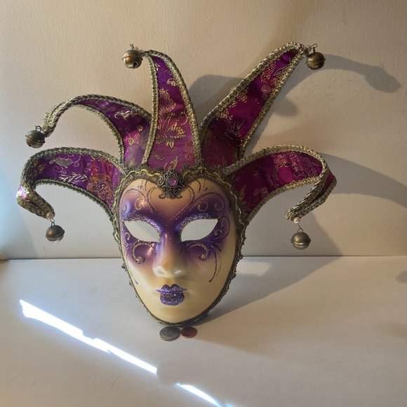 Vintage Venetian Jester Face Mask, Jolly Mask, Joker, Made in Italy, Hand - Picture 2 of 9